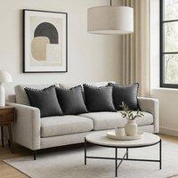 Luxury Living Set of 4 Velvet Cushions with Pom Trim with pads in Charcoal | Size: 43 cm x 43 cm
