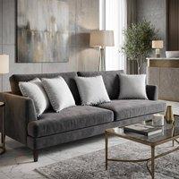 Luxury Living Set of 4 Velvet Cushions with Pom Trim with pads in Silver | Size: 43 cm x 43 cm