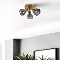 Pagazzi Fosco 3 Light Round Plate Spot Brushed Brass Ceiling Light in Gold