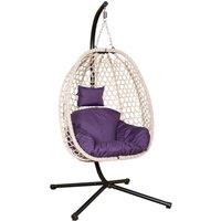 Samuel Alexander Cool Grey Hanging Rattan Egg Chair with Steel Frame &Waterproof Cover in Purple