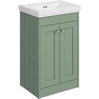 Balterley 500mm Floor Standing 2 Door Unit with Basin No Tap Hole - Satin Green
