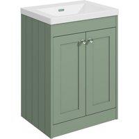 Balterley 600mm Floor Standing 2 Door Unit, Minimalist Basin No Tap Hole - Green