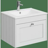 Balterley 600mm Wall Hung 1 Drawer Unit with Basin 1 Tap Hole - Satin White