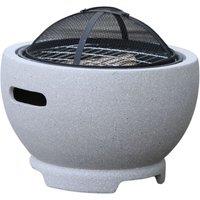 Vossmoon Blazepot Outdoor Garden Fire Pit With Stainless Steel Cooking Grill in Mid Grey