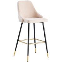 Hygrad Built to Survive Set of 2 Bar Stools Velvet Metal Legs Breakfast Stools Kitchen Padded Chairs Home in Cream