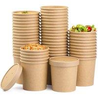 ECONX 16oz Disposable Soup Cups Food Containers with Lids Paper Salad Bowl in Brown | Size: 200 Pieces