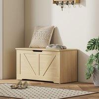 HOMCOM Storage Trunk with Safety Hinge, 80cm, Natural Wood Finish