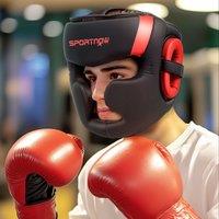 SPORTNOW Boxing Headguard w/ Adjustable Strap for Sparring Kickboxing in Red | Size: Medium/Large