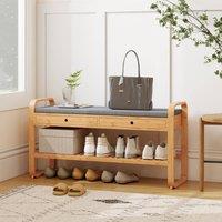 HOMCOM Shoe Bench with 2 Drawers Cushioned Seat Storage Shelf 130 kg 105 cm in Natural