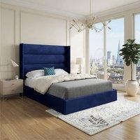 KDMD Yeovil Winged Upholstered Blue Soft Velvet Designer Bed Frame | Size: Double