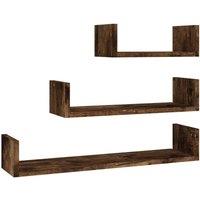 Berkfield Home Wall Display Shelves 3 pcs Smoked Oak Engineered Wood in Brown