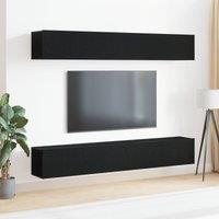 Berkfield Home 4-Piece TV Cabinet Set - Wall-Mounted Black Oak Engineered Wood