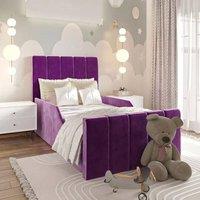 Stratus Interiors Leo Children's Single Bed Frame with Panel Design - Gas Lift Storage in Purple