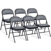 Costway Set of 6 Folding Fabric Padded Chairs w/Sponge Seat & Backrest-Grey in Grey