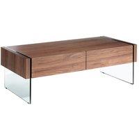 Angel Cerda Walnut Veneer Rectangular Coffee Table with Tempered in Brown
