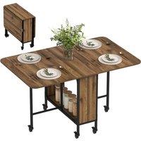 Nordara Mobile Drop Leaf Dining Table Brown Rolling Kitchen Table with Wheels | Size: 100 cm x 15 cm