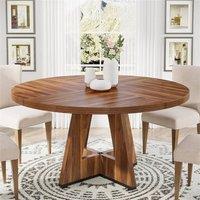 Nordara 120cm Modern Round Kitchen Dining Table for 4-6 People, Wood Base in Brown