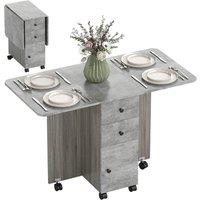 Nordara Folding Dining Table for 4-6 Drop Leaf Table on Wheels Grey Marble