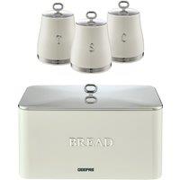 Geepas Retrovive 4 Pc Tea Coffee Sugar 1.4L Canisters & 13L Bread Bin Set in Cream