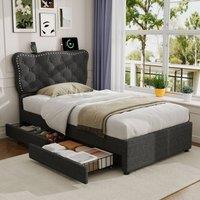okwish 3ft Single Bed Frame with 2 Storage Drawers in Grey
