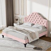 okwish 4ft6 Double Upholstered Bed with Adjustable Headboard in Pink
