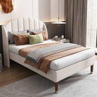 okwish 3ft Single Upholstered Bed Frame with Headboard in Beige