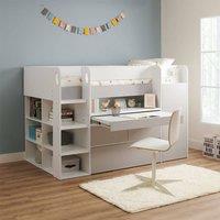 Flair Bailey Kids Cabin Bed with Pull Out Desk, Wardrobe & Storage Shelves in White | Size: Single