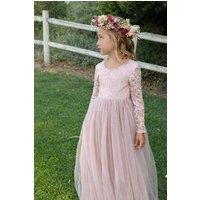 Lilly + Bo Girl's Celestial in Dusty Rose Party or Flower Girl Dress with Flower Sash in Pink | Size: 13-14 Years