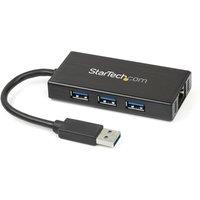 StarTech.com 3-port Portable Usb 3.0 Hub Plus Gigabit Ethernet in Black