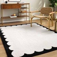 Livabliss Fossay Shag-Washable Black Cream Pink Modern High Pile Living Rug | Size: 200 cm x 275 cm