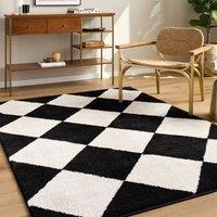 Livabliss Tivoli Washable Black Cream Modern High Pile Diamond Pattern Rug | Size: 160 cm x 215 cm
