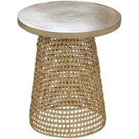 CALICOSY Bamboo Tabletop Side Table With Rattan Base in Light Brown