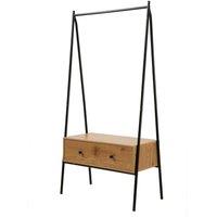 CALICOSY Black Metal Wardrobe With 1 Drawer, Oak Finish, H170cm - JILL in Light Oak