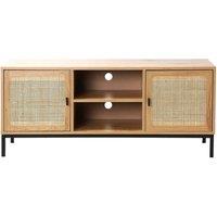 CALICOSY 2-Door TV Stand With Rattan Cane & 2 Shelves, 120Cm Wide - JAYA in Light Brown