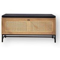 CALICOSY Entryway Bench With Storage, Rattan Front, 100 Cm Long - JAYA in Light Brown