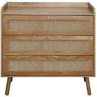 CALICOSY 3-Drawer Chest With Natural Rattan Fronts, 80 Cm Wide - PALMO in Light Brown