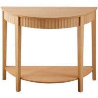 CALICOSY Round Console Table With Wave Effect, 2 Tiers, H76 Cm - BOLOGNE in Light Brown