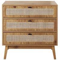CALICOSY 3-Drawer Chest With Rattan Fronts & Wooden Legs, 80 Cm Wide - ALIA in Light Brown