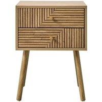 CALICOSY EDEN 2-Drawer Bedside Table With Slatted Fronts in Light Brown