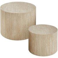 CALICOSY Set Of 2 Stackable Round Coffee Tables In Travertine Finish - MAIA in Cream | Size: 2 Person