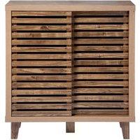 CALICOSY LIAM 2-Door Sliding Sideboard With Openwork Slats, 80 Cm Wide in Dark Brown