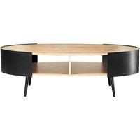 CALICOSY EKLO Oval Coffee Table With Black Metal Sides, 120 Cm Long in Light Brown