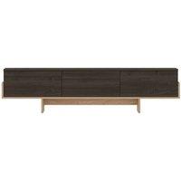 CALICOSY TV Cabinet With 3 Grooved Drop-Down Doors, 180 Cm Wide - HELYO in Light Oak