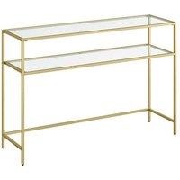 CALICOSY Metal Console Table With 2 Tempered Glass Shelves, 90 Cm Wide - SELIA in Gold