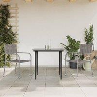 Berkfield Home 3 Piece Garden Dining Set Grey & Black Poly Rattan & Steel