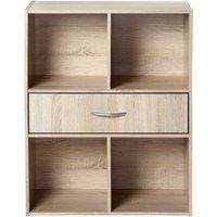 CALICOSY 4-Compartment Storage Shelf With A Drawer in Light Brown