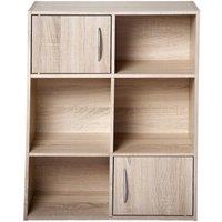 CALICOSY 6-Compartment Storage Shelf With 2 Doors in Light Brown
