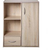 CALICOSY 2-Compartment Storage Shelf With 1 Drawer & 1 Cupboard - W61.5 Cm in Light Brown