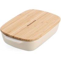 KitchenAid Stoneware Baker with Bamboo Lid, Oven & Dishwasher Safe in Cream | Size: Large