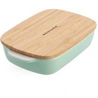 KitchenAid Stoneware Baker with Bamboo Lid, Oven & Dishwasher Safe in Light Green | Size: Large